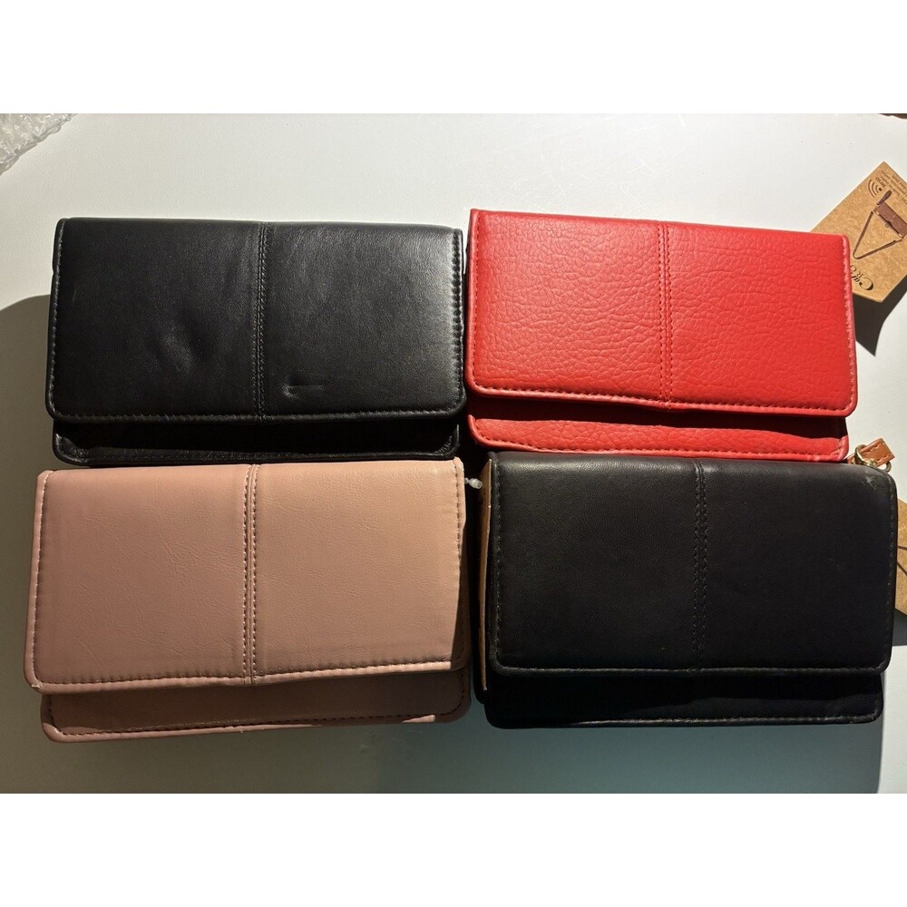 Carnation Crown Leather Crossbody Wallet RFID Wristlet purse cellphone set of 4